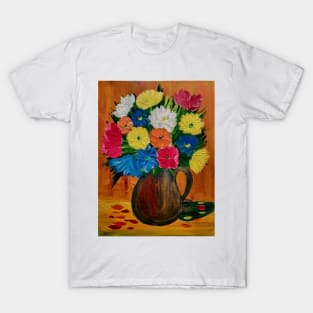 abstract flowers in a gold jug vase T-Shirt